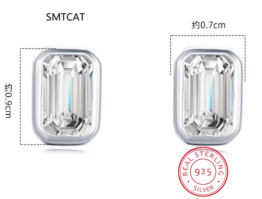 925 Sterling Silver Emerald Cut 4CT High Carbon Diamonds Ear Stud Earring Brincos de Pra detail view