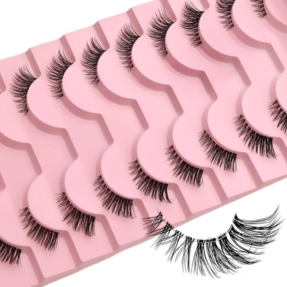 Clear Band Half False Eyelashes Natural Wispy Faux Mink Lashes Lightweight Reusable C lifestyle view