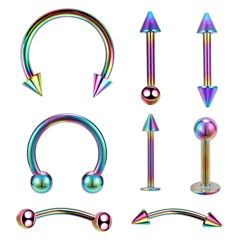 8PCS/Set Fashion Piercing Set Eyebrow Bar Lip Tongue Nose Pircing Stainless Steel E additional angle