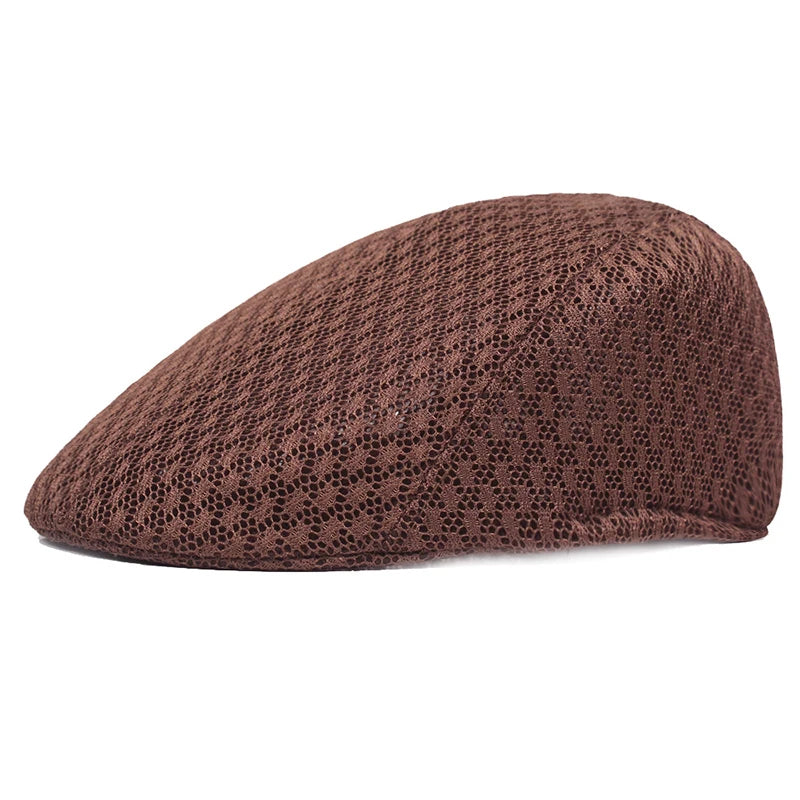 Breathable Mesh Beret Hat for Summer | Unisex Newsboy Flat Cap close-up view
