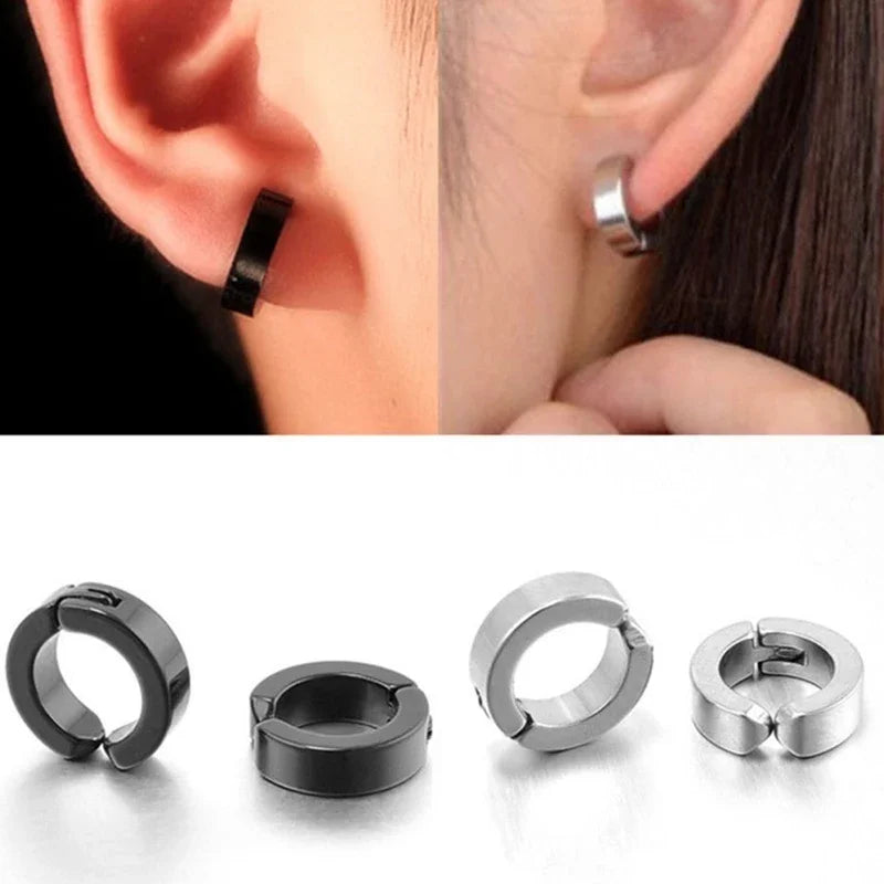 1/6 pairs No Piercing Earrings Titanium Steel Clip-on Fake Earring Round Ear Clip For alternate view