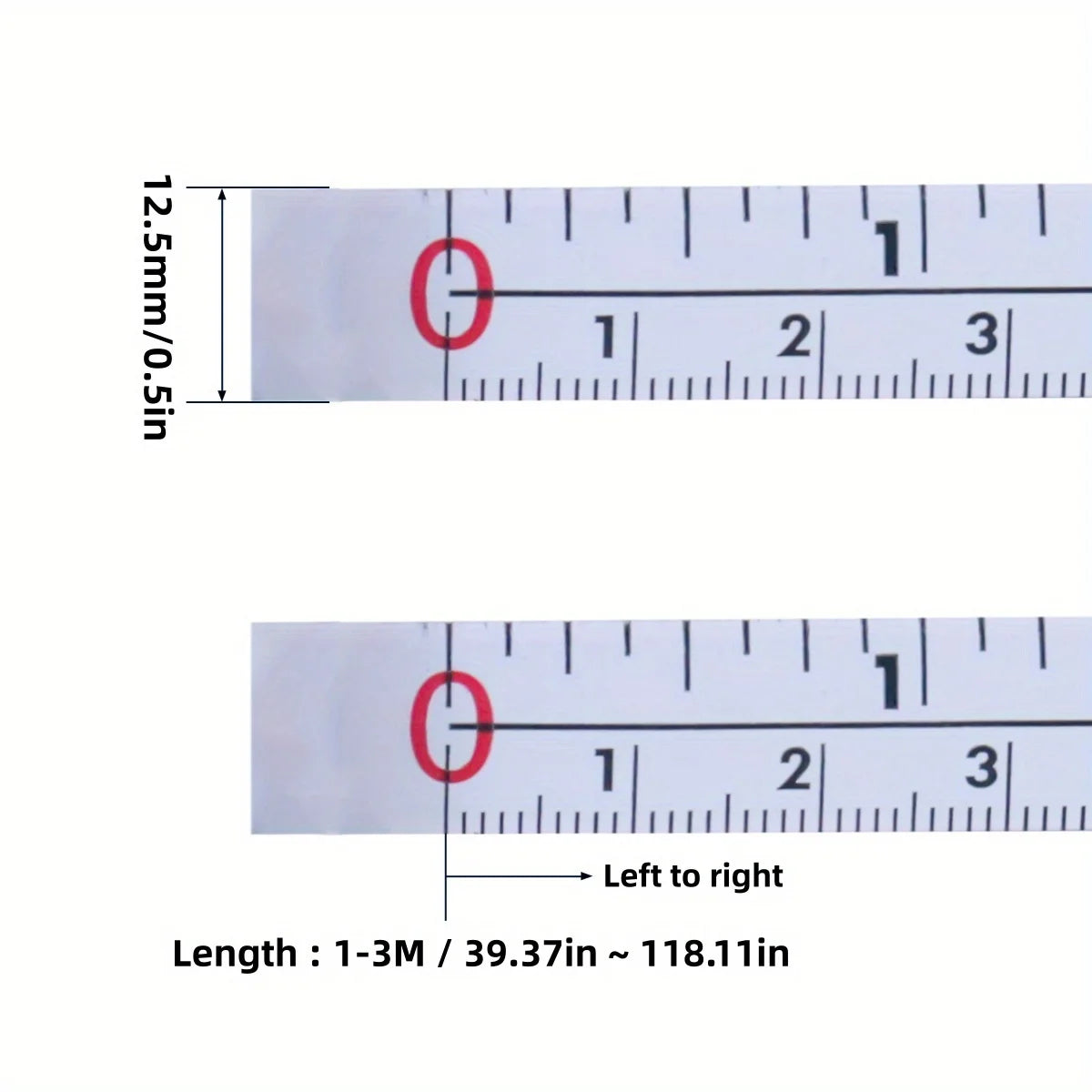 Steel Adhesive Tape Measure, Imperial and Metric Scale Ruler Sticker, Left To Right R alternate view