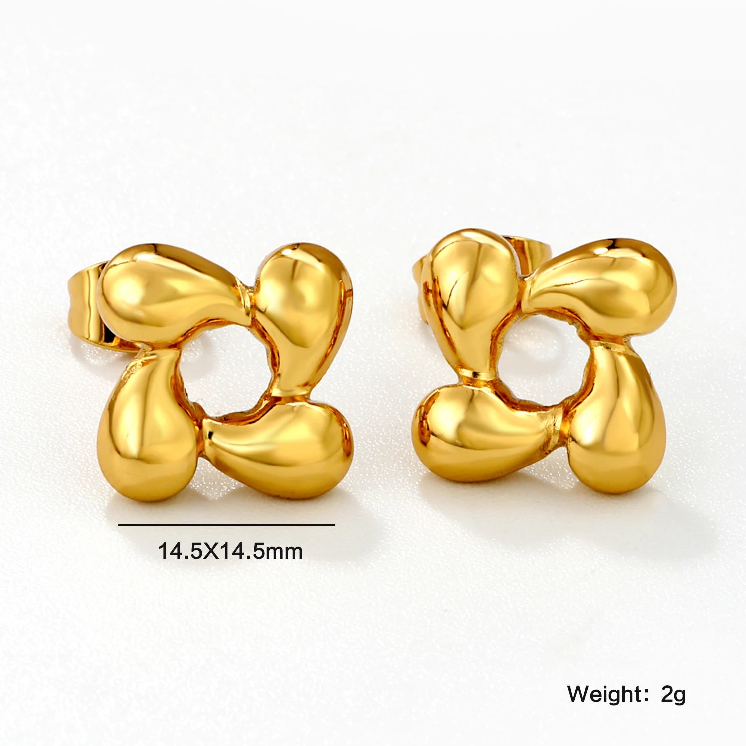 LUXUKISSKIDS Fairy Flower Earrings Stud | Gold-Plated Stainless Steel Piercing Jewelry close-up view