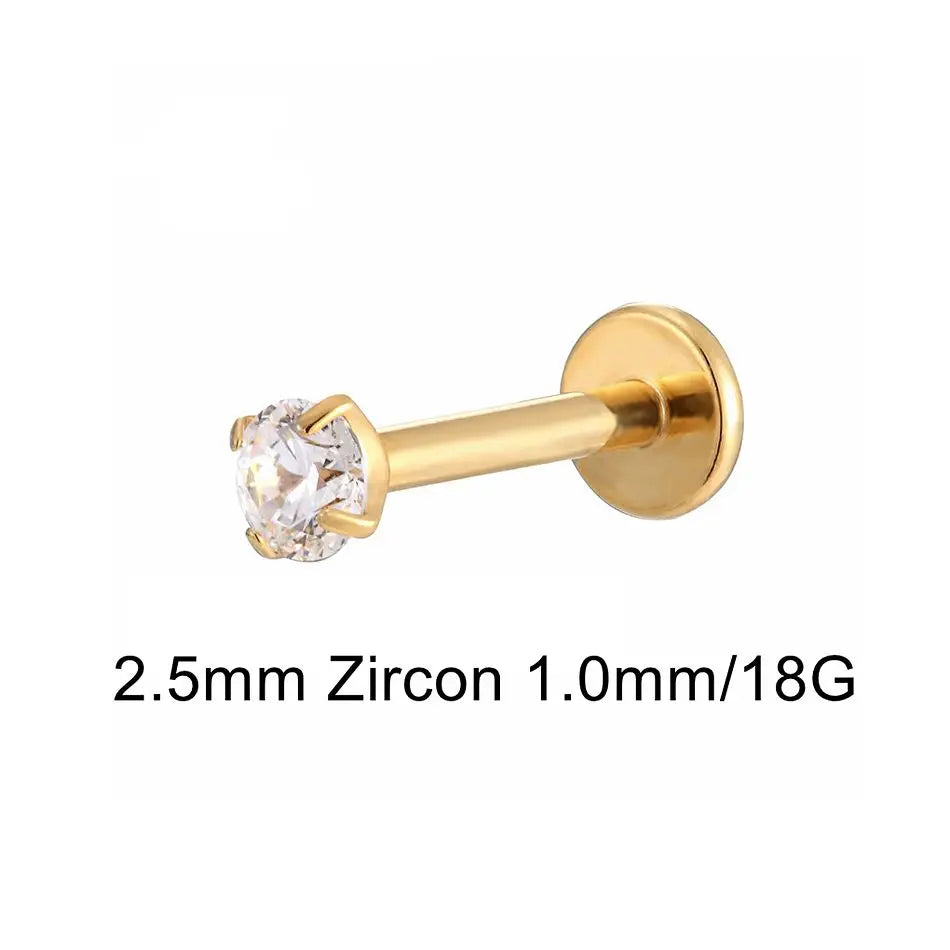 16G 18G Titanium Labret Stud Nose Ring | Zircon Internally Threaded Body Jewelry for lifestyle view