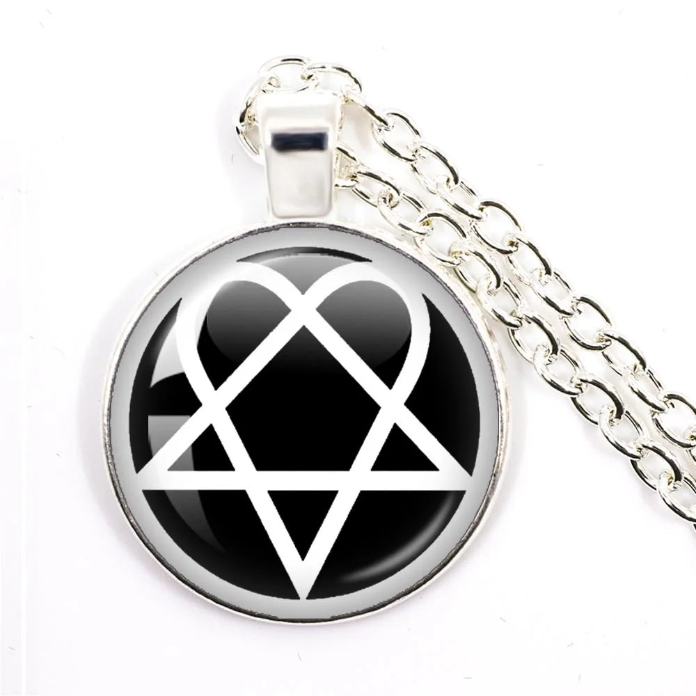 Hip Hop Rock Music Band Him Heartagram Glass Cabochon Pendant Star Heart Patten Necklace Chain Charm Necklace Jewelry Gift