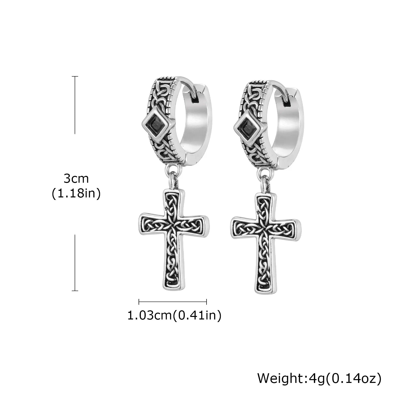 Vintage Celtic Knot Cross Hoop Earrings for Men,Anti Allergy BlackS Square Zircon Drop Earrings,Viking Jewelry Gift