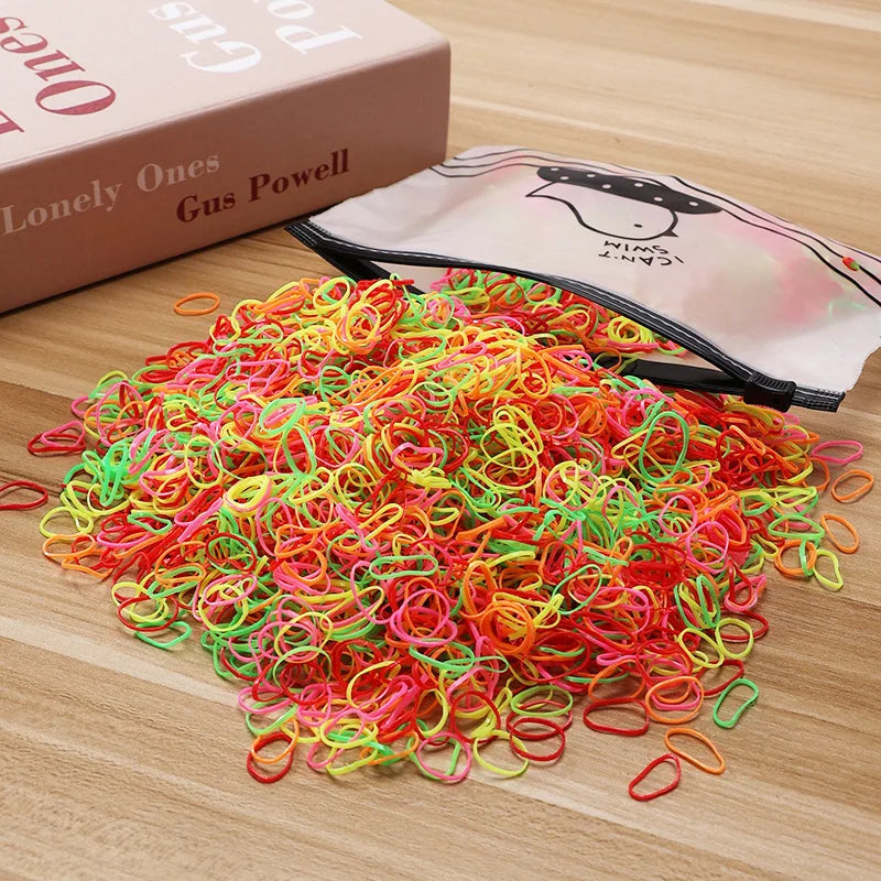 500/1000/2000pcs Girls Colourful Disposable Rubber Band Hair Ties Headband Children P alternate view