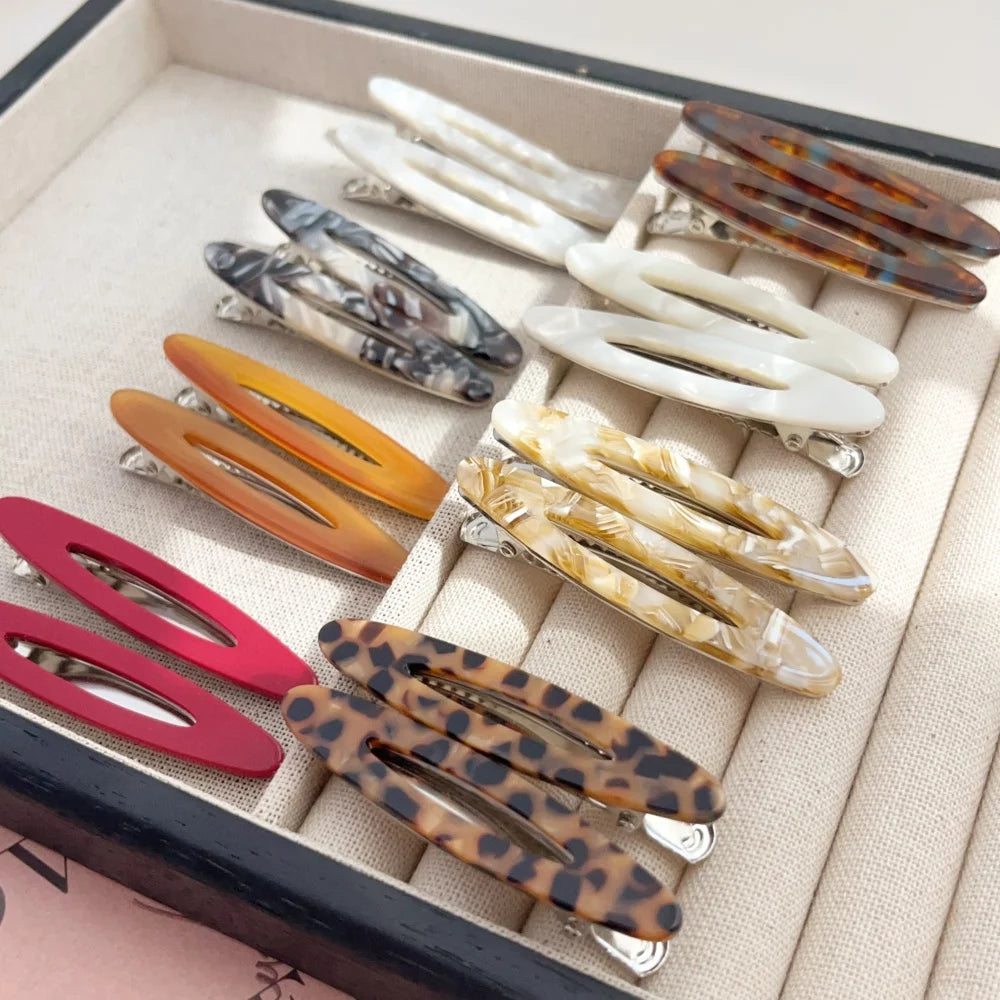 2pcs/Set Elegant Acetate Oval Hairpins Barrettes Korean Style Side Bobby Pins Bangs Hair Clip Access