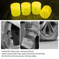 Automobile Tire Valve Cap Fluorescent Yellow Night Glowing Car Motorcycle Wheel Styling detail view