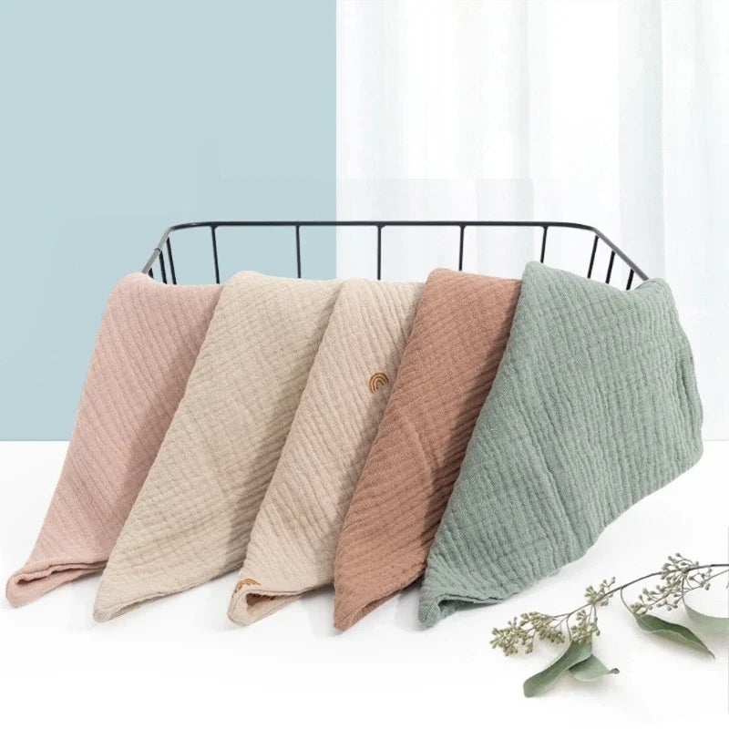 3/5 Pieces of Gauze Square Towels | Soft Cotton Baby Burp Cloths and Handkerchiefs close-up view