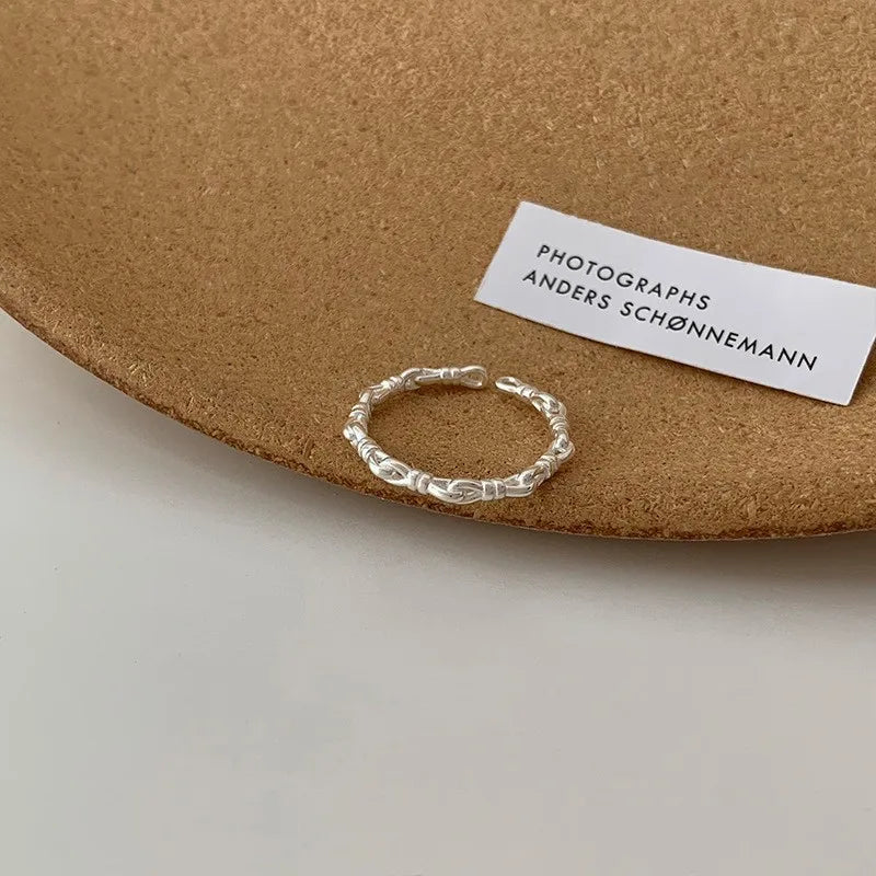PANJBJ 925 Sterling Silver Pearl Irregular Ring for Women Shell Overlapping Hollow additional angle