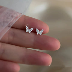 925 Silver Needle Simple Shiny Zircon Earrings Gold Plating Jewelry Crystal Stud Earring detail view