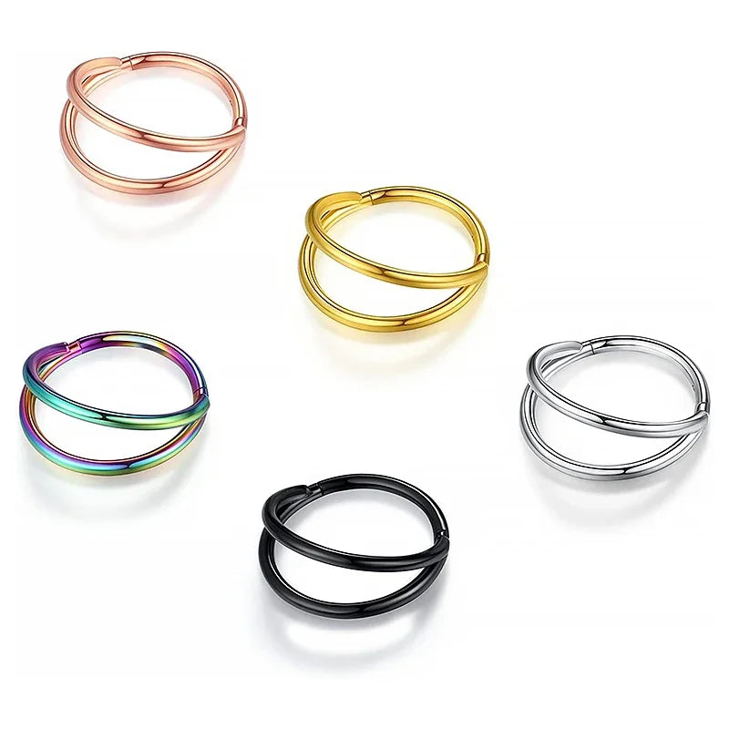 1PC Surgical Steel Nose Rings Septum Hoop Three Layers Nostril Piercing Jewelry 16G Tragus Cartilage