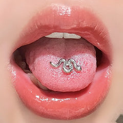 Small snake-shaped earrings, nose studs, titanium steel tongue studs, lip studs,flat- alternate view