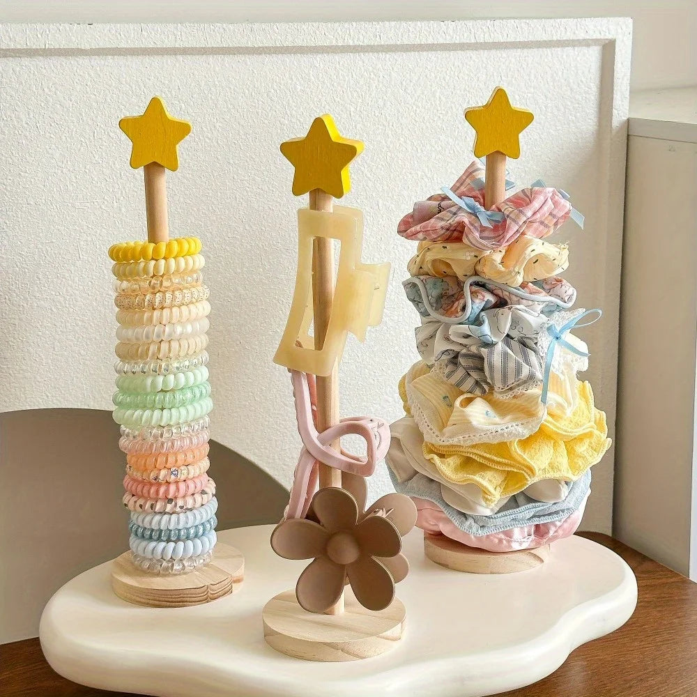 Wood Desktop Hair Rope Holder Multi-purpose Jewelry Bracelet Organizer Display Holder alternate view