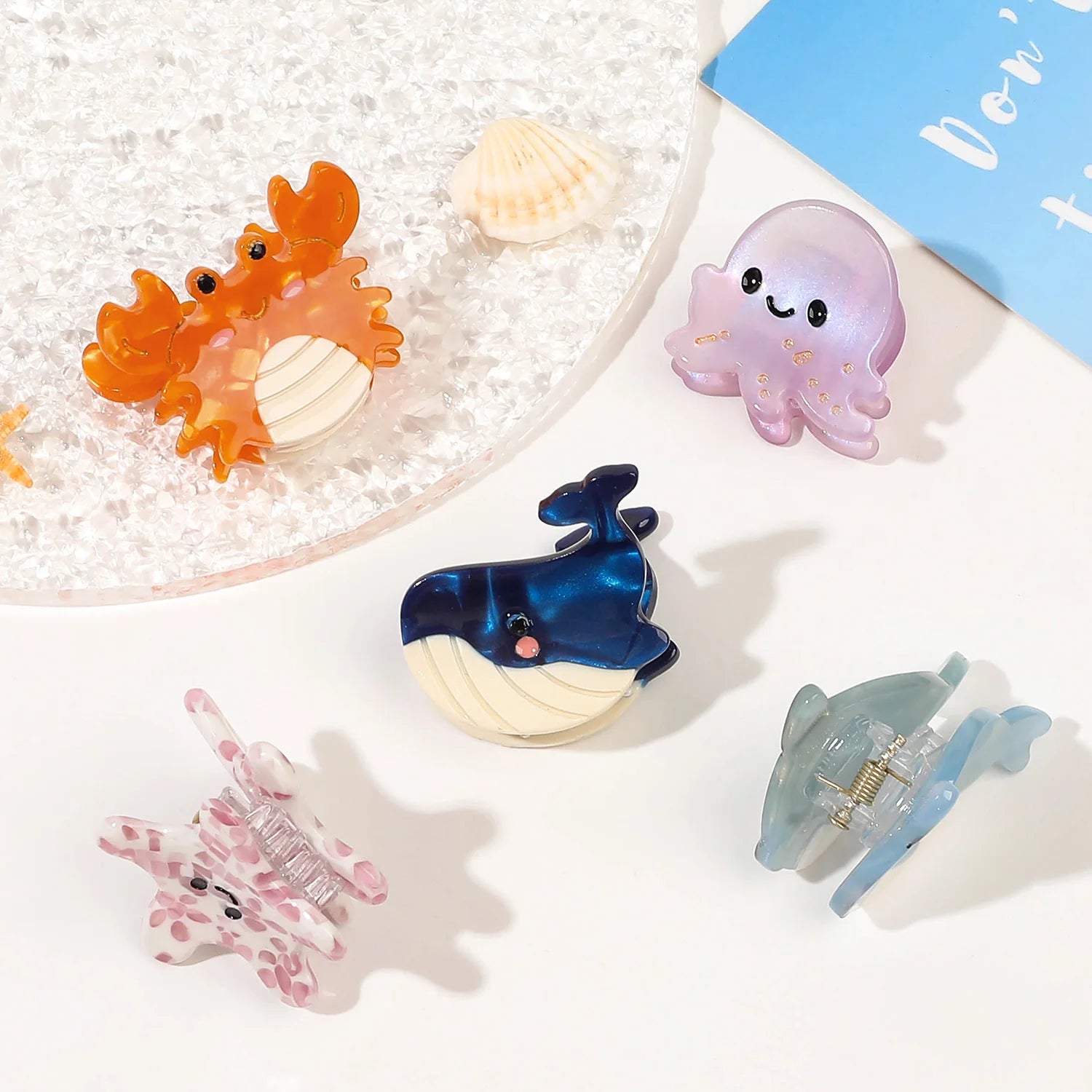 Small Delicate Cute Lovely Acetate Hair Clips Cartoon Whale Seahorse Crab Starfish additional angle