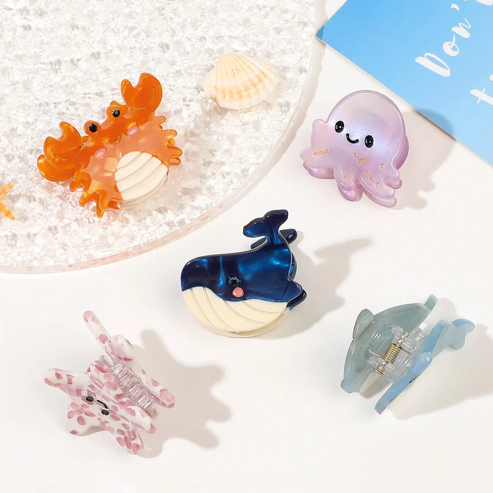 Small Delicate Cute Lovely Acetate Hair Clips Cartoon Whale Seahorse Crab Starfish additional angle