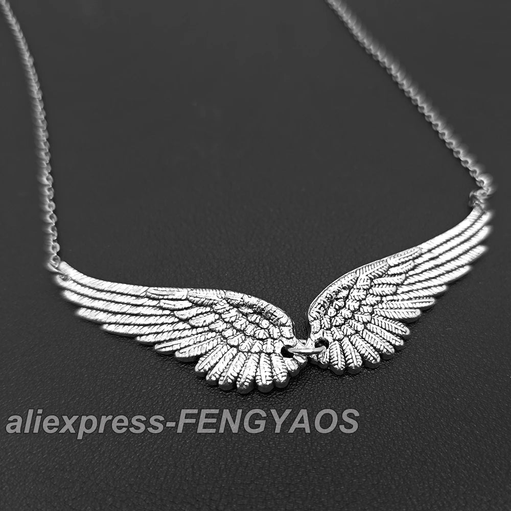 Vintage Angel Wings Feather Choker Big Pendant Aesthetic Link Chains Statement Necklace for Women Co