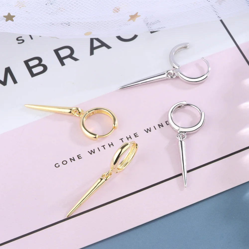 925 Sterling Silver Earrings Cone Pendant Electroplated Gold Women's Elegant Fashio additional angle
