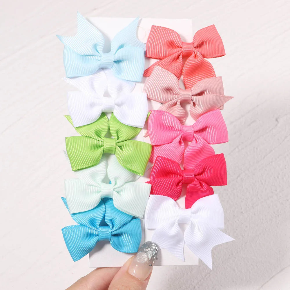 10Pcs/Set New Cute Solid Ribbon Bowknot Hair Clips for Baby Girls Handmade Bows Hai additional angle