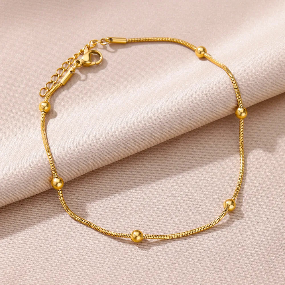 Anklets for Women Summer Beach Accessories Stainless Steel Imitation Pearl Chain Ankl alternate view