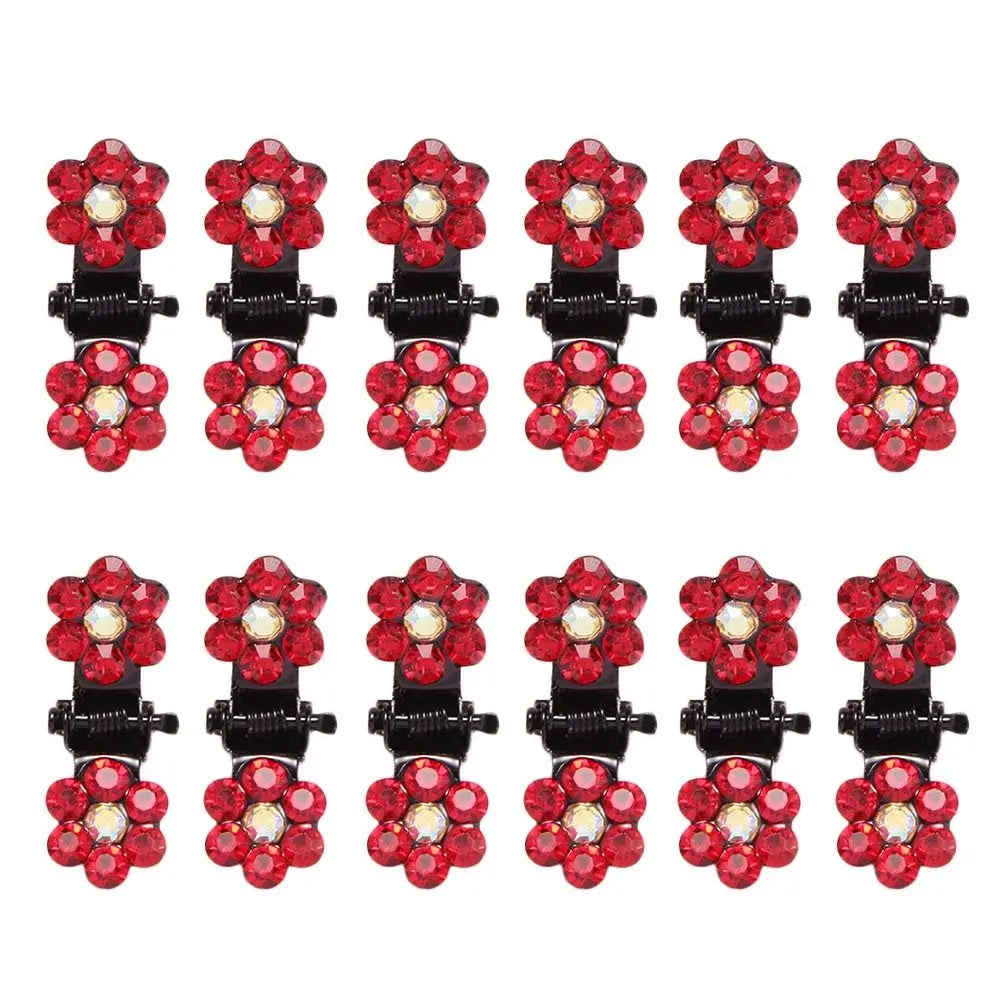 12Pcs Fashion Small Cute Crystal Flowers Metal Mini Hair Claws Hair Clips Girls Hairstyl detail view