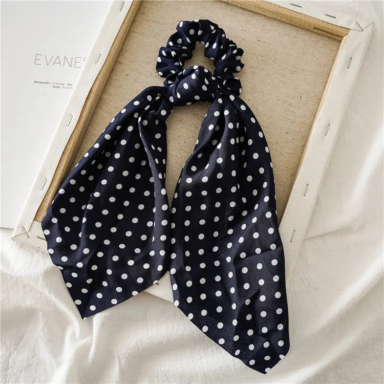 Fashion Leopard Print Bow Satin Long Ribbon Ponytail Scarf Hair Tie Scrunchies Women G close-up view