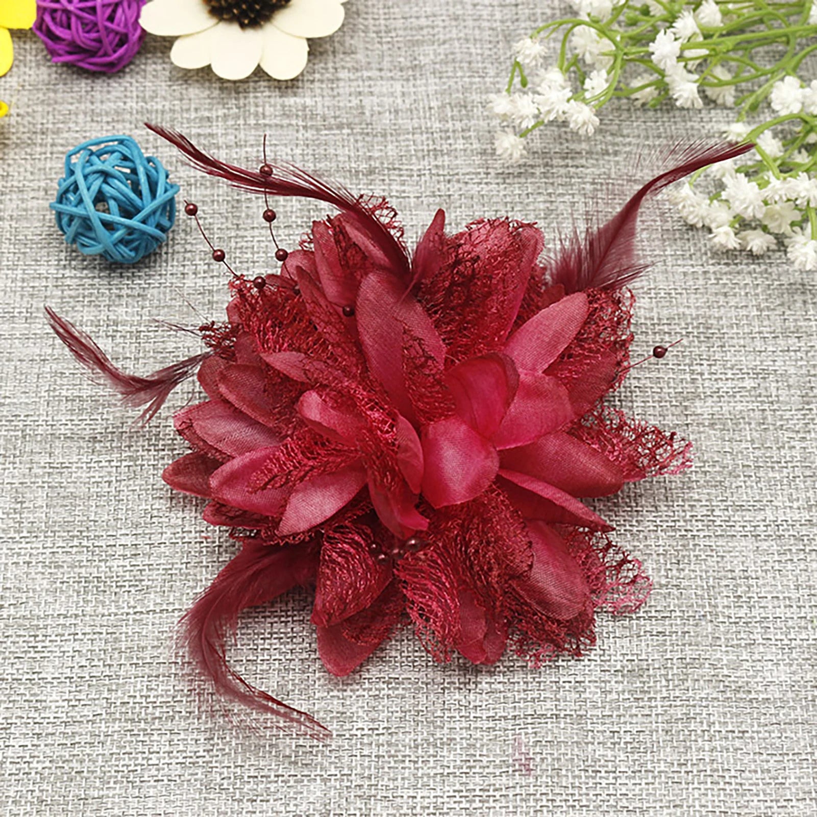 Women's Fashion Flower Feather Bead Corsage Hair Clip Bridal Hairband Brooch Pin Brida Barrettes Hair Accessories Jewelry
