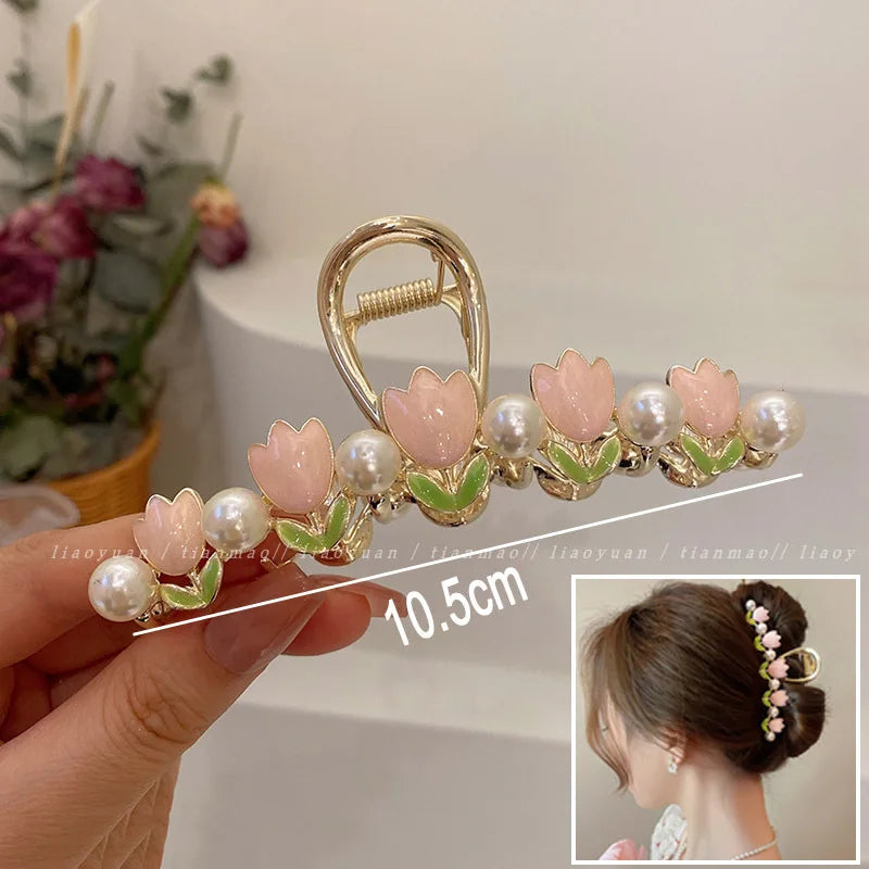 New Sweet Flower Durian Hair Claw Clip Ponytail Grab Hair Clips Shark Clip Woman Hairpin detail view