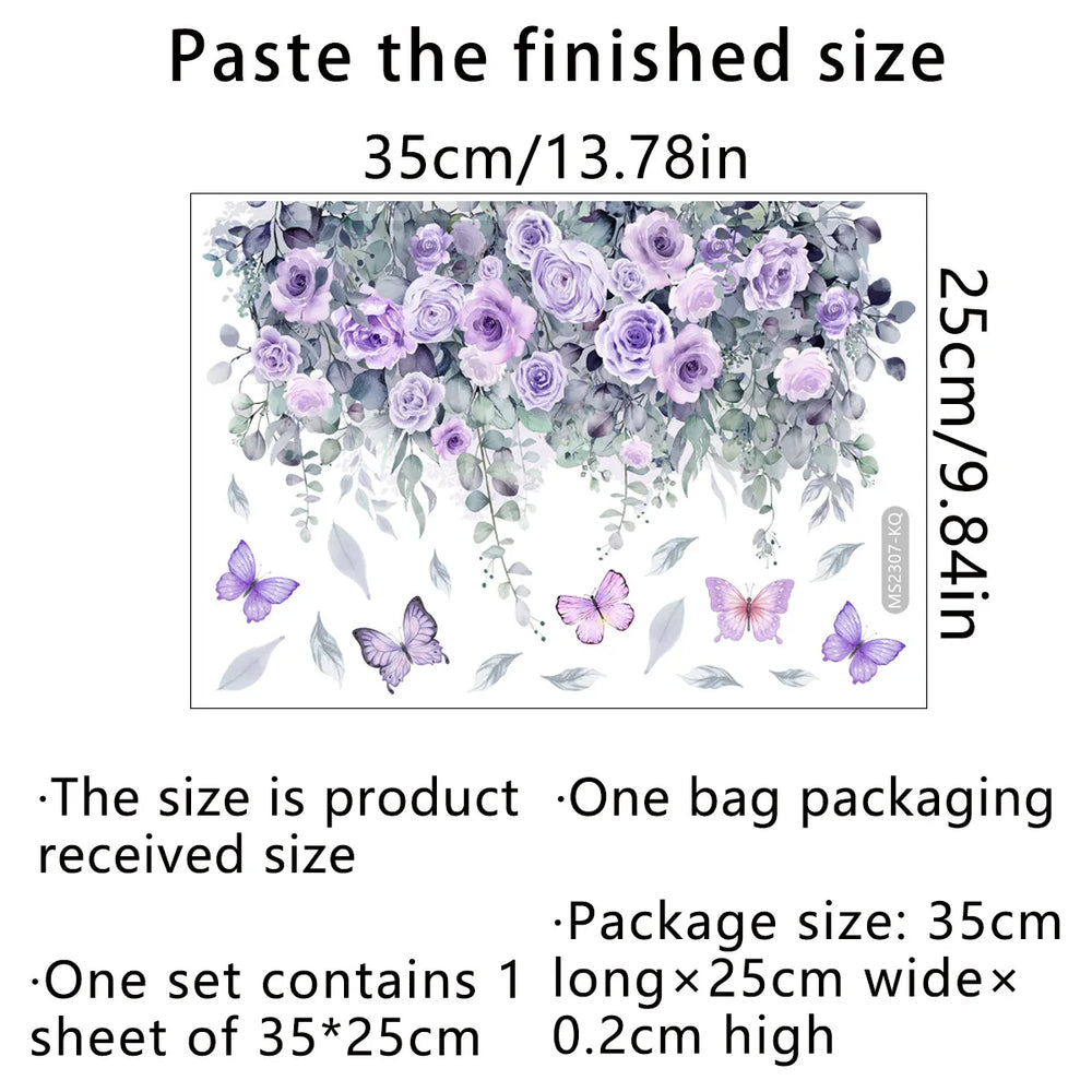 Purple Flower Wall Stickers Self Adhesive | Nordic Art Forest Butterfly Decals for Kids detail view