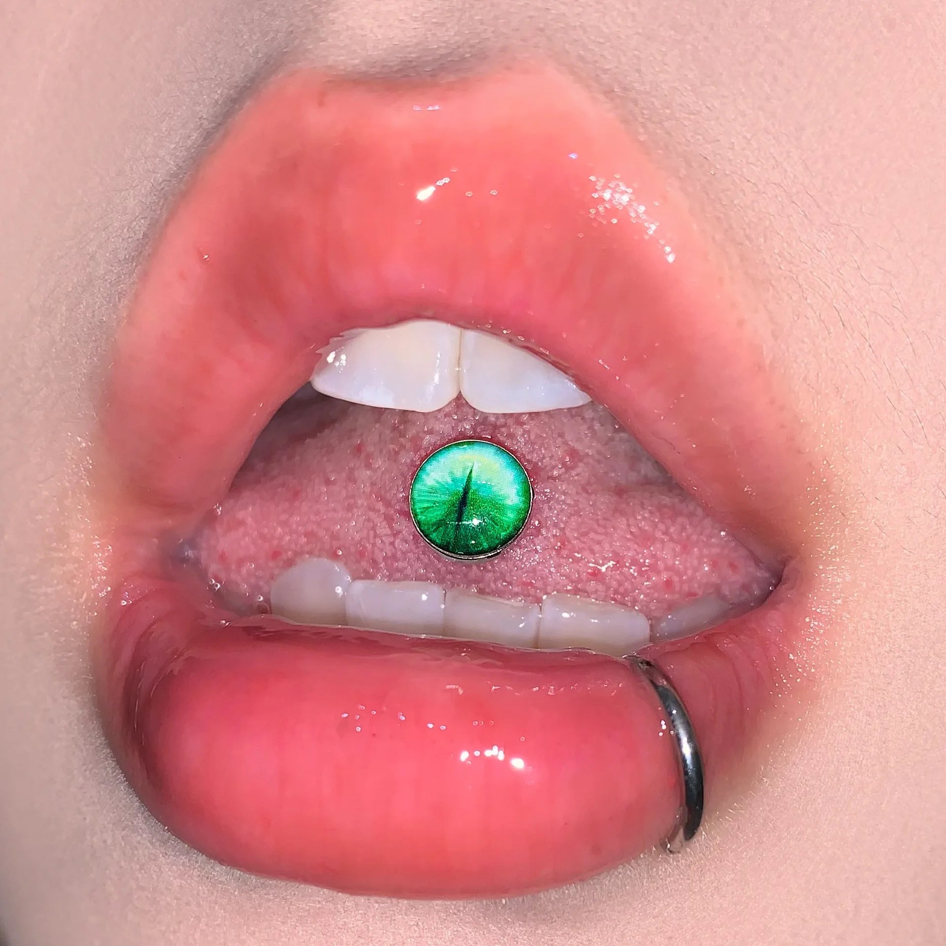 New Trendy Hypoallergenic Stainless Steel Colorful Eye Tongue Rings for Women Tongue alternate view