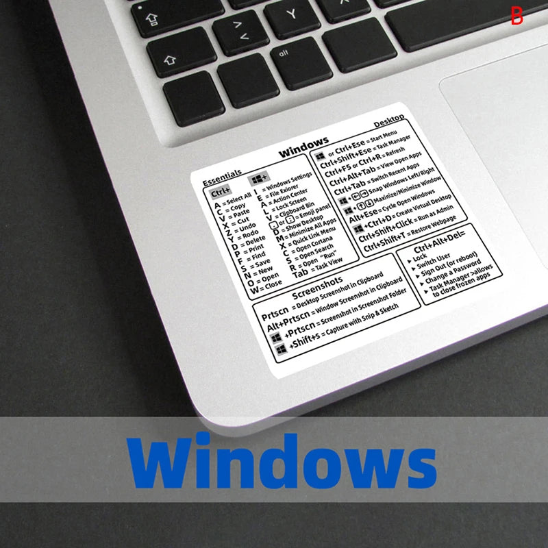 Windows PC Keyboard Shortcut Sticker | Reference Guide for Laptop Desktop additional angle