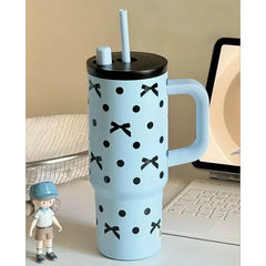 24oz Portability Tumbler with Handle Straw Lid Large Volume Stainless Steel Vacuum Ins close-up view