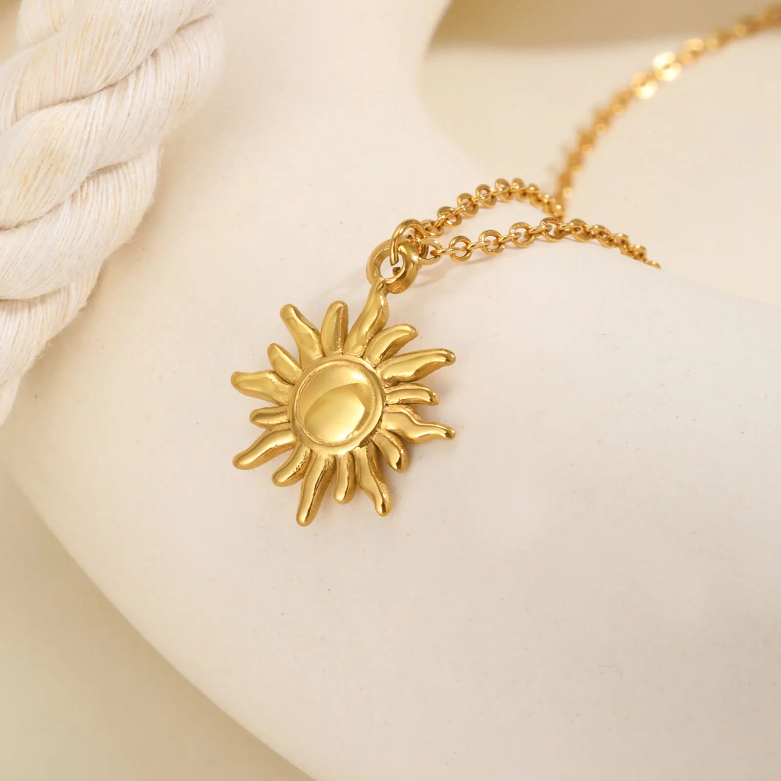 Greek Sun Necklace for Women, Stainless Steel Spiral Design Pendant Necklace16inch close-up view