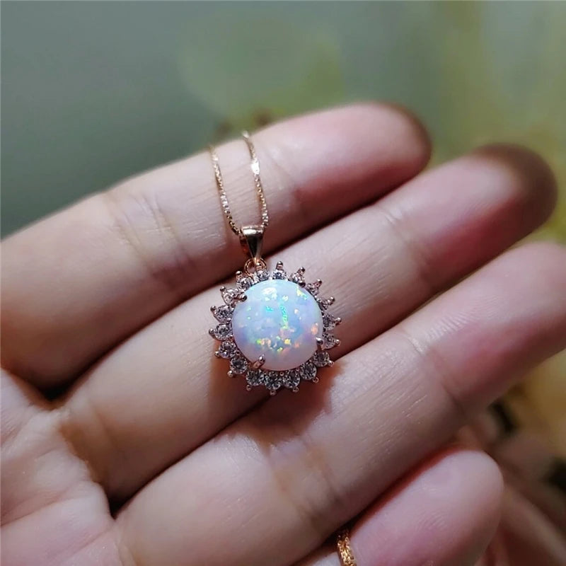 Fashion Sun Flower Pendant Necklace For Women Charm Rose Gold Color Crystal Zircon Im lifestyle view