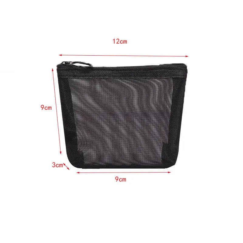 Women Black Mesh Coin Wallet Purse | Small Transparent Organizer Pouch close-up view