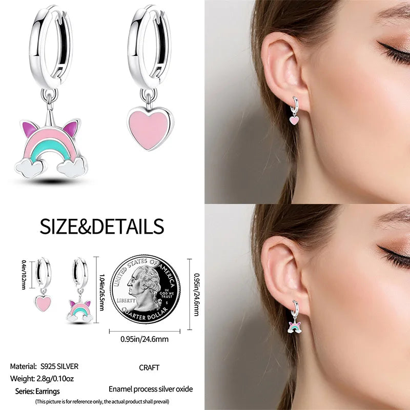 Luminous Shell Women Earrings Original 925 Sterling Silver Pave CZ Star Moon Hoop Earrin detail view