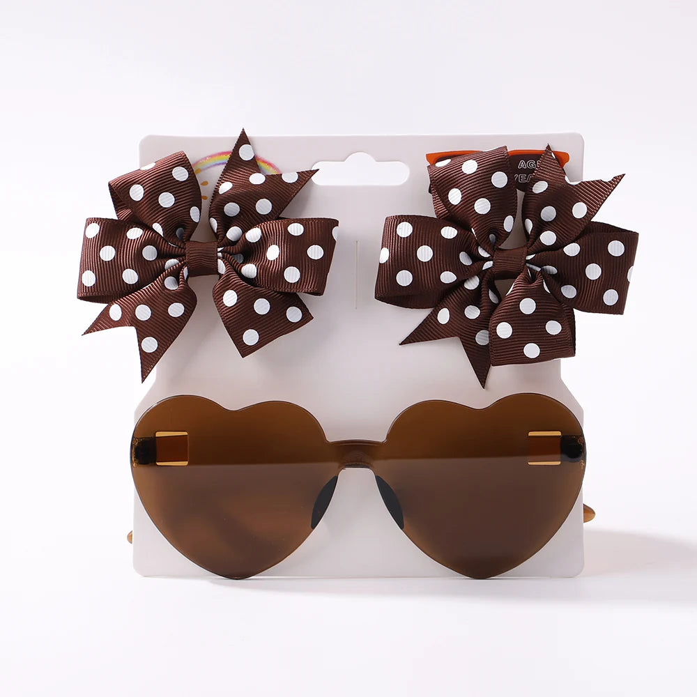3Pcs/Pack Solid Dot Hair Bows Clip Girls Boutique Bowknot Hair Clips Kids Colorful Heart detail view