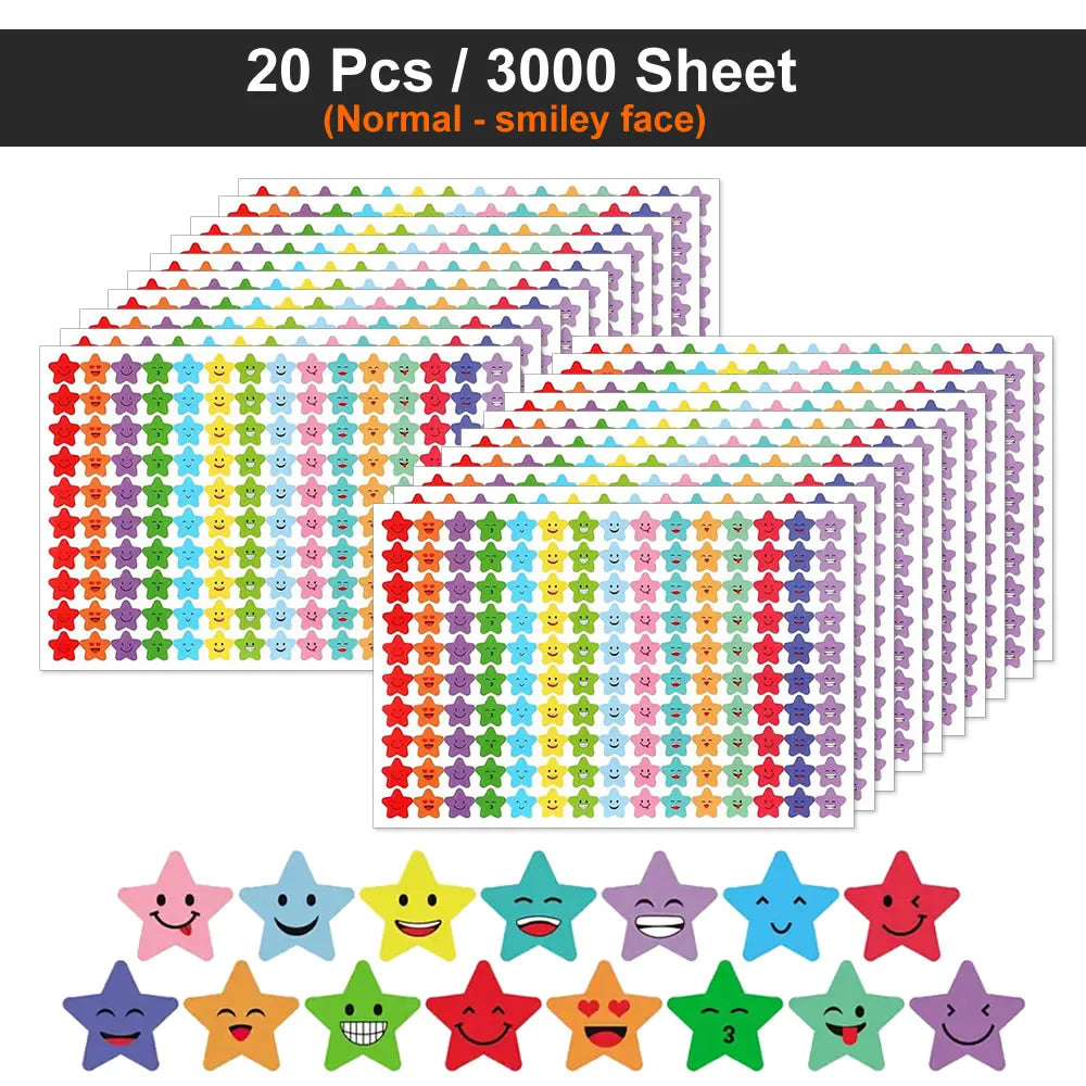 Happy Face Stars Reward Sticker Pack | 450-3000 Sheets for DIY Decor additional angle