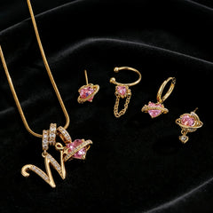 Gold Color Zircon Flower Pendant Necklace Female A-Z 26 Letter Alphabet Wedding Jewelr close-up view