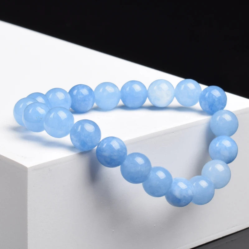Natural Aquamarins Quartzs Beads Bracelet Women Men 6mm 8mm Sky Blue Stone Round Bead alternate view
