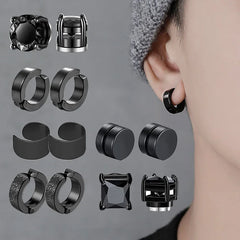 6pairs Punk Mens Strong Magnet Magnetic Ear Stud Set Non Piercing Earrings Fake Cross alternate view