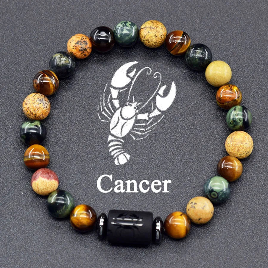 12 Zodiac Sign Bracelet Homme Constellation Bangle Natural Yellow Tiger Eye Stone Hem lifestyle view