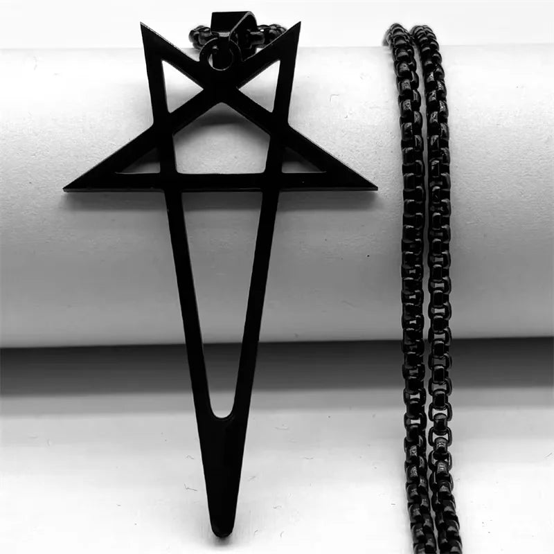 Pentagram Spike Rivet Hoop Earrings | Stainless Steel Gothic Punk Jewelry close-up view