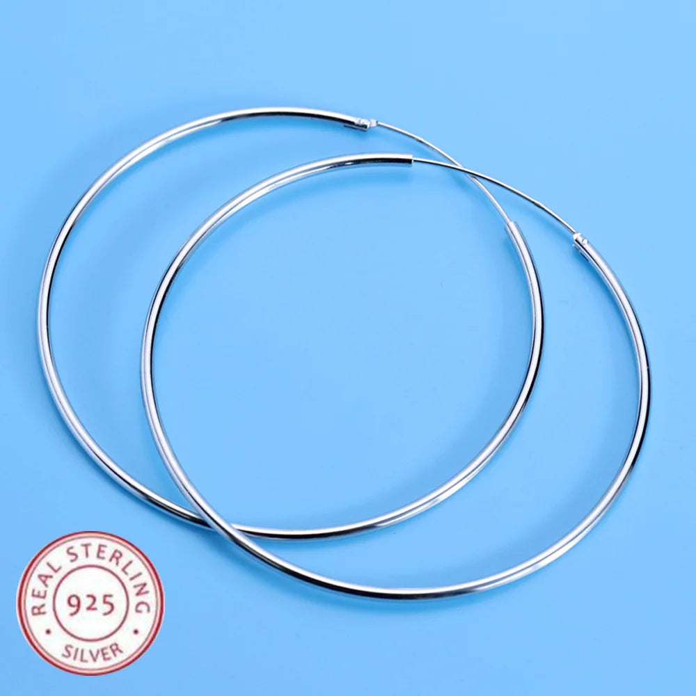 925 Sterling Silver Large Circle Hoop Earrings | Wedding Fine Fashion Jewelry