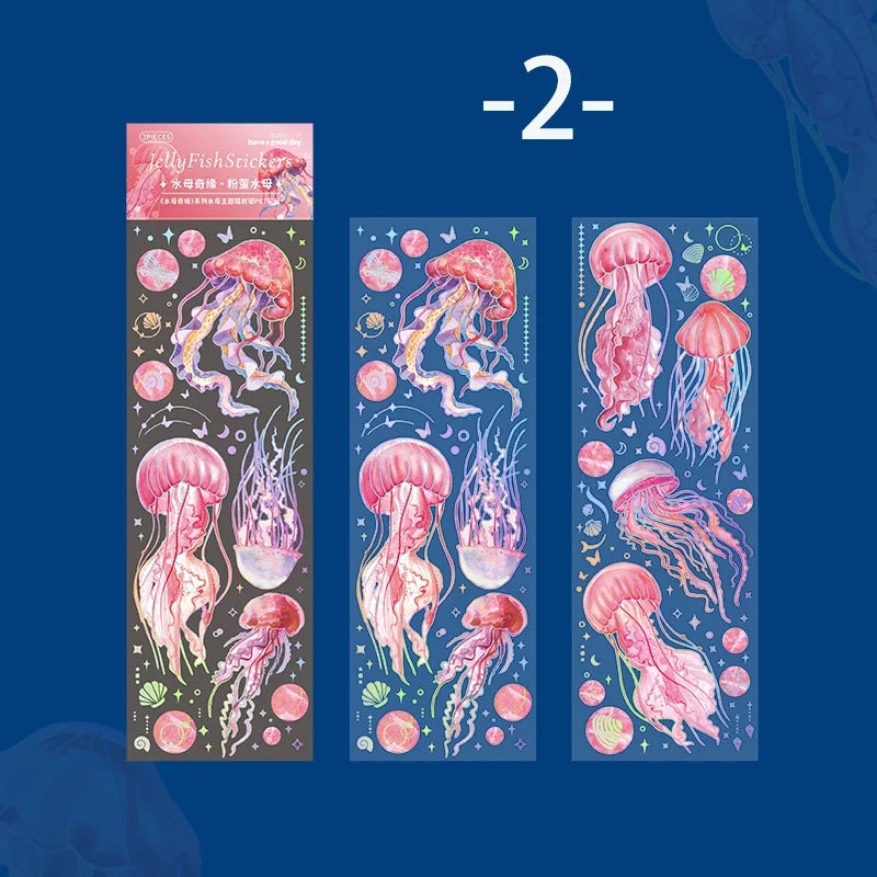 Jellyfish Theme PET Waterproof Stickers | Vintage Ocean Art for Scrapbooking additional angle