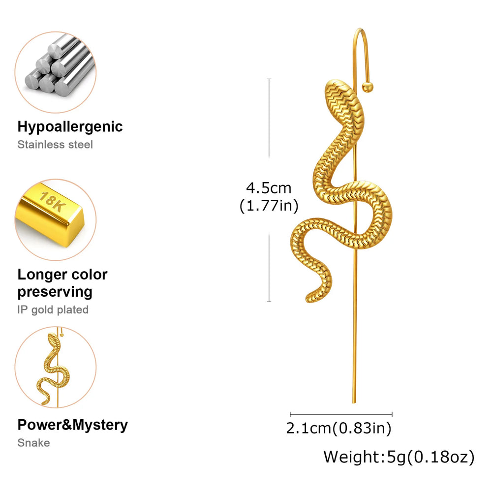 1 Piece Helix Hooks Earrings Ear Wrap Crawler Hook Earrings For Women, Snake Serpen additional angle