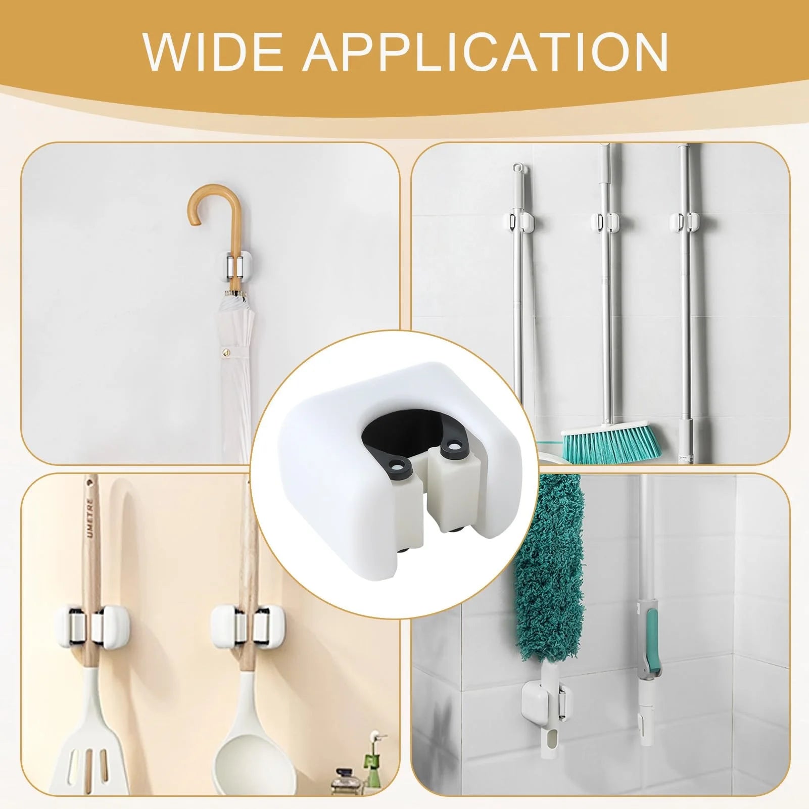 Bathroom -Punching Mop Brush Broom Holder Rack Kitchen Organizer Holder Hook close-up view