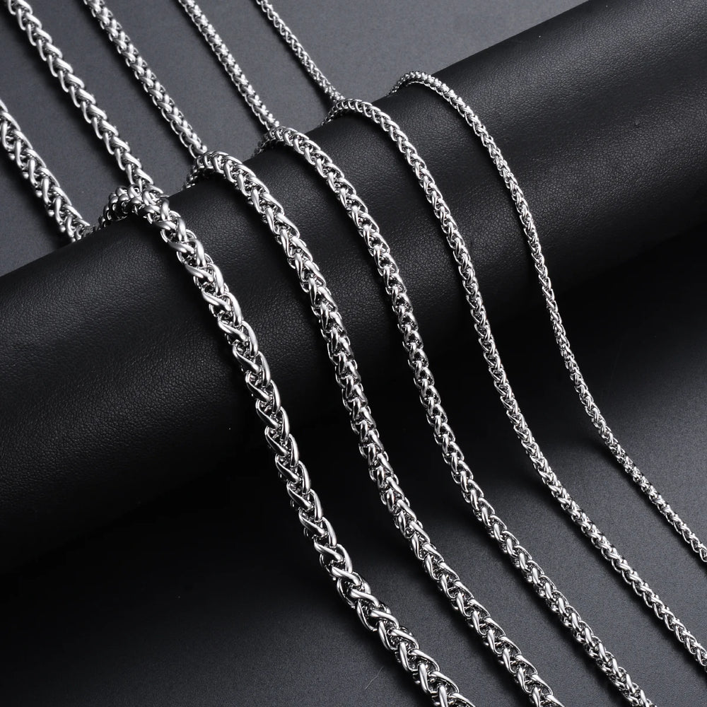 Stainless Steel Keel Link Chain Necklace | Braided Wheat Chain for Men Women lifestyle view