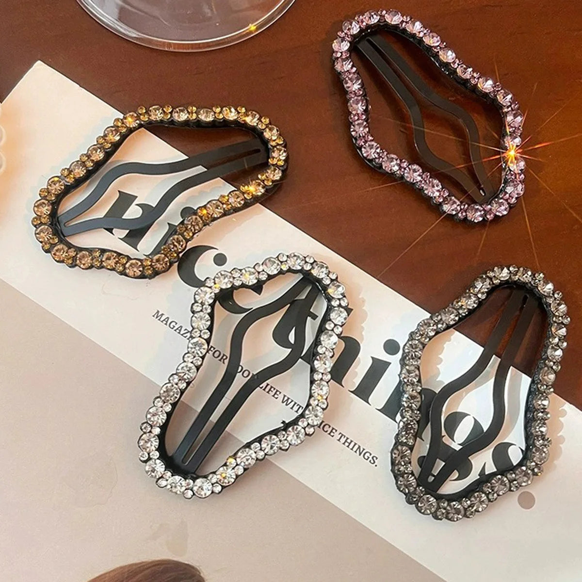 4 PCS Rhinestones BB Clip Side Bangs Synthetic Hair Accessories Hollow out Design Hair Side Clips fo